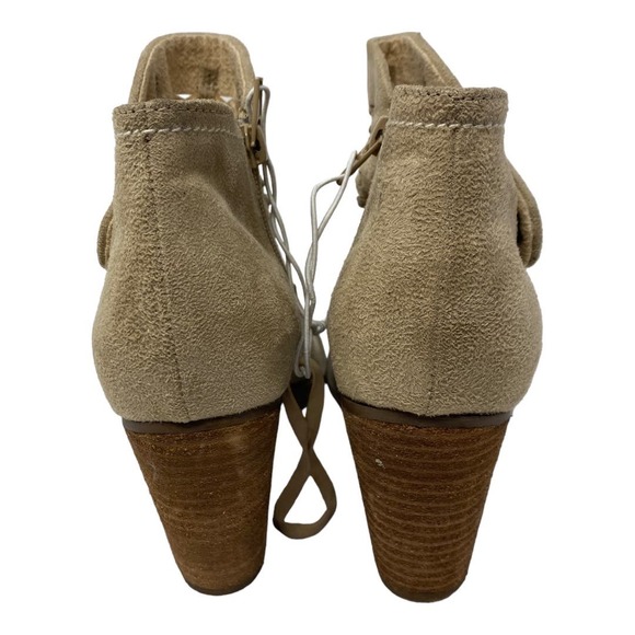 NEW Altar'd State Ankle Boots 7.5 Beige Faux Leather Almond Toe Block Heel Suede - Picture 4 of 8